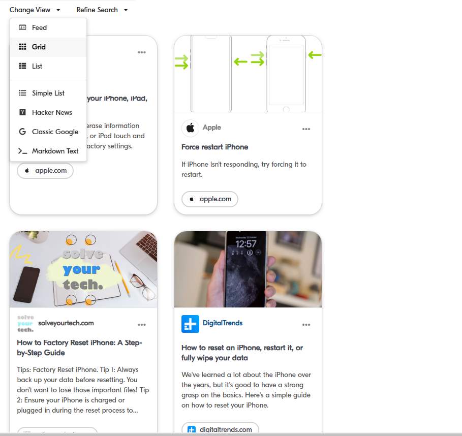 Image shows view modes of Andi AI